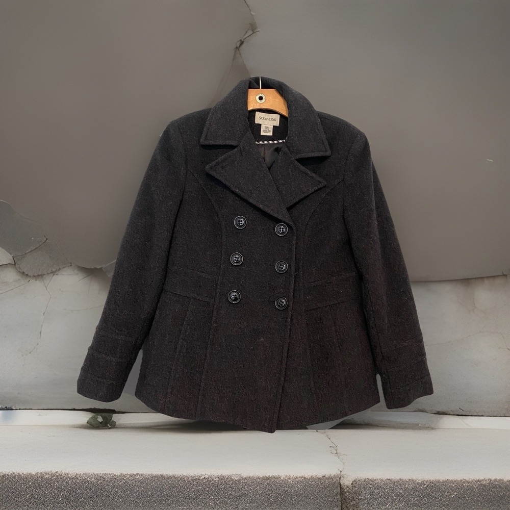 St John's Bay Double Breasted Small Charcoal Gray Women's Pea Coat